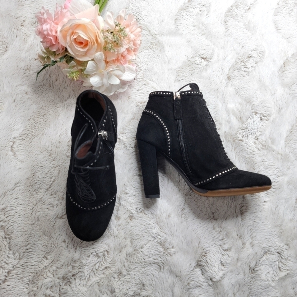 Tabitha Simmons Leather‎ Upper Suede Ankle Lace Up Studded Accent Boots Size 37